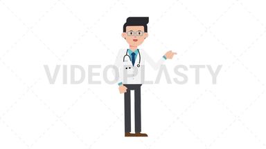 White Male Doctor Pointing Right Stock Animation