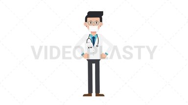 White Male Doctor Putting on Face Mask Stock Animation