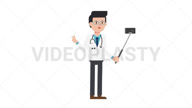 White Male Doctor Selfie Stick Stock Animation