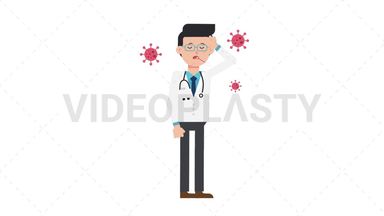 White Male Doctor Sick with Covid Stock Animation