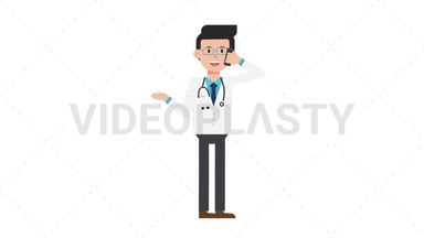 White Male Doctor Talking on the Phone Happy Stock Animation