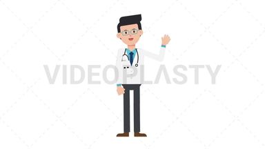 White Male Doctor Waving Stock Animation