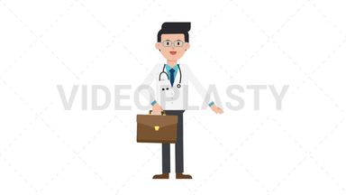 White Male Doctor Waving with Briefcase Stock Animation