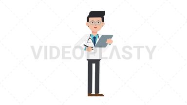 White Male Doctor Writing on Clipboard Stock Animation