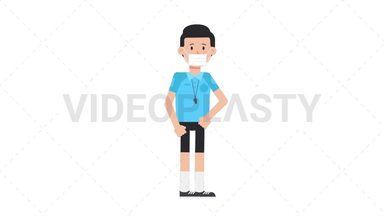 White Male EU Referee Face Mask Coughing Stock Animation