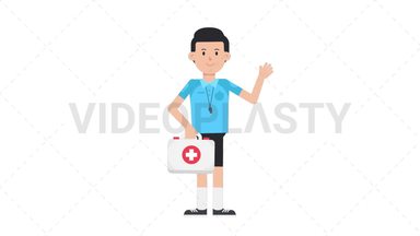 White Male EU Referee Holding First Aid Kit Stock Animation