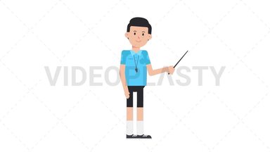 White Male EU Referee Holding Pointer Stick Stock Animation