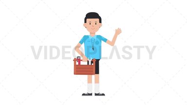 White Male EU Referee Holding Toolbox Stock Animation