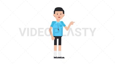 White Male EU Referee Pointing Right Stock Animation