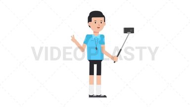 White Male EU Referee Selfie Stick Stock Animation