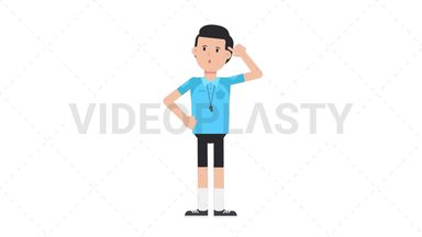 White Male EU Referee Thinking Stock Animation