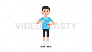 White Male EU Referee Using Disinfectant Spray Stock Animation