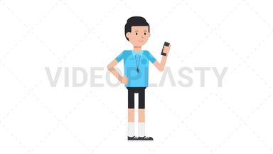 White Male EU Referee Using Phone Stock Animation