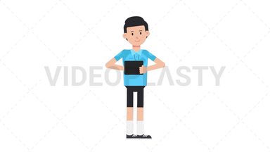 White Male EU Referee Using Tablet Happy Stock Animation