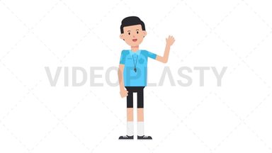 White Male EU Referee Waving Stock Animation