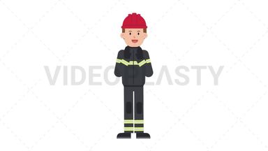 White Male Firefighter Clapping Stock Animation