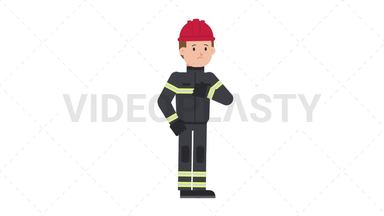 White Male Firefighter Coughing Stock Animation