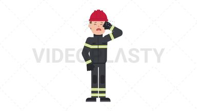 White Male Firefighter Crying Stock Animation