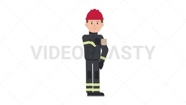 White Male Firefighter Drinking Coffee Stock Animation