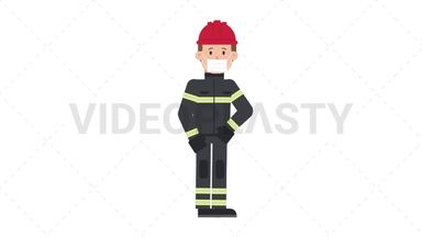 White Male Firefighter Face Mask Coughing Stock Animation