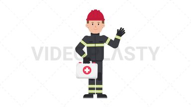 White Male Firefighter Holding First Aid Kit Stock Animation