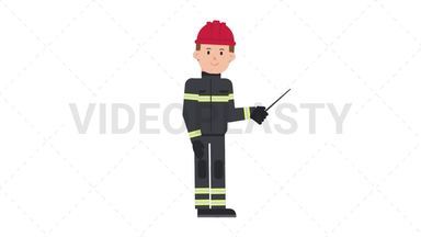 White Male Firefighter Holding Pointer Stick Stock Animation