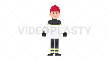 White Male Firefighter Holding Poster Stock Animation