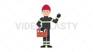 White Male Firefighter Holding Toolbox Stock Animation