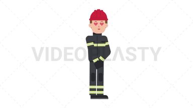White Male Firefighter In Love Stock Animation
