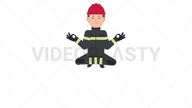 White Male Firefighter Meditating Stock Animation