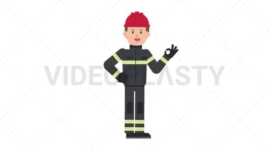 White Male Firefighter Ok Stock Animation