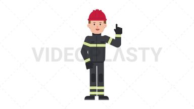 White Male Firefighter Pointing Above Stock Animation