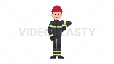 White Male Firefighter Pointing Below Stock Animation