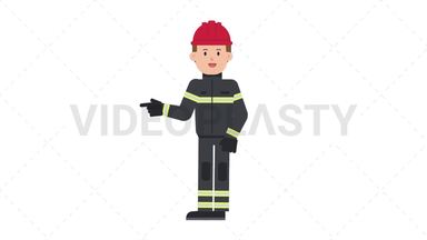 White Male Firefighter Pointing Left Stock Animation