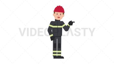 White Male Firefighter Pointing Right Stock Animation