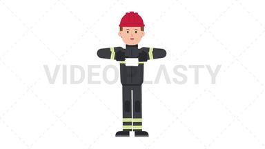 White Male Firefighter Putting on Face Mask Stock Animation