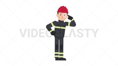 White Male Firefighter Searching with a Magnifying Glass Stock Animation