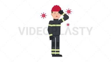 White Male Firefighter Sick with Covid Stock Animation