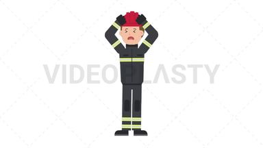White Male Firefighter Stressed Stock Animation