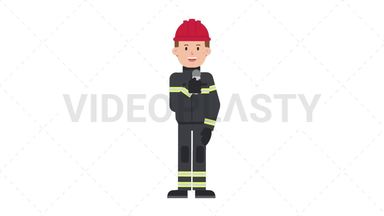 White Male Firefighter Talking on Microphone Stock Animation