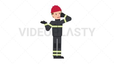 White Male Firefighter Talking on the Phone Angry Stock Animation