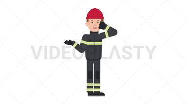 White Male Firefighter Talking on the Phone Happy Stock Animation
