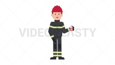 White Male Firefighter Using Disinfectant Spray Stock Animation