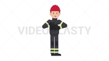 White Male Firefighter Using Tablet Happy Stock Animation