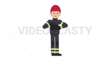 White Male Firefighter Using Tablet Sad Stock Animation