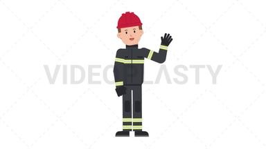 White Male Firefighter Waving Stock Animation