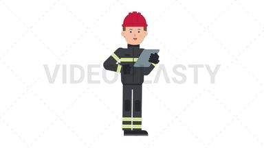 White Male Firefighter Writing on Clipboard Stock Animation