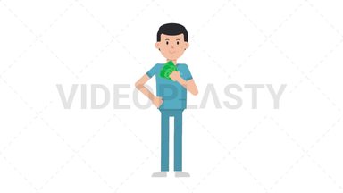 White Male Nurse Holding Cash Stock Animation