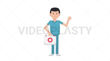 White Male Nurse Holding First Aid Kit Stock Animation