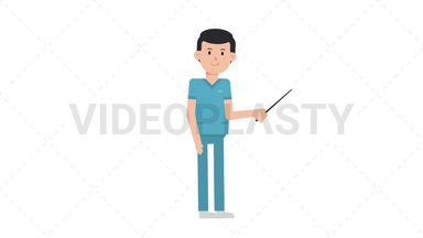 White Male Nurse Holding Pointer Stick Stock Animation